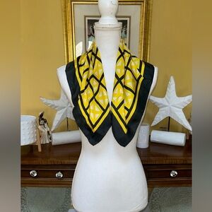 Vtg Givenchy Authentic 100% Silk Bright Yellow & Black Square Print Scarf